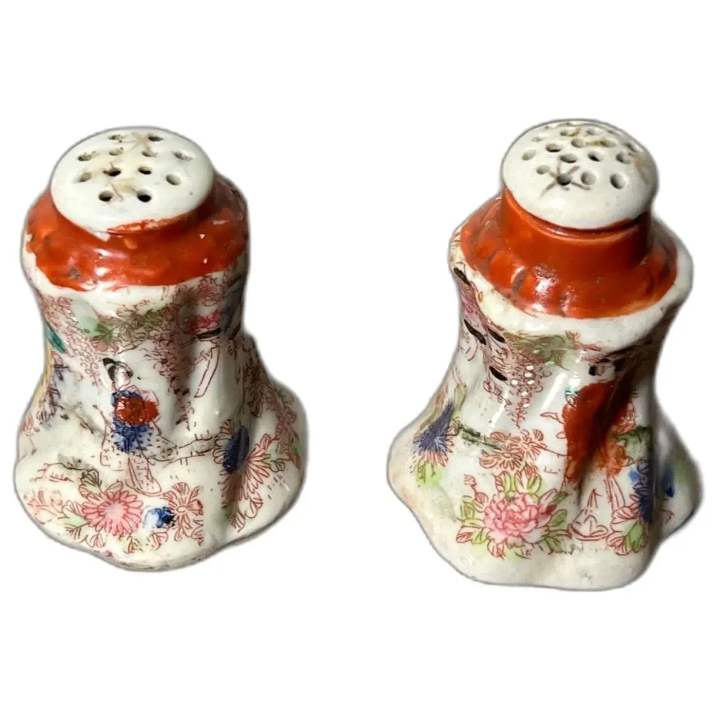 Vintage Japan Hand Painted Salt & Pepper Shakers Moriage Style Floral Geisha MCM